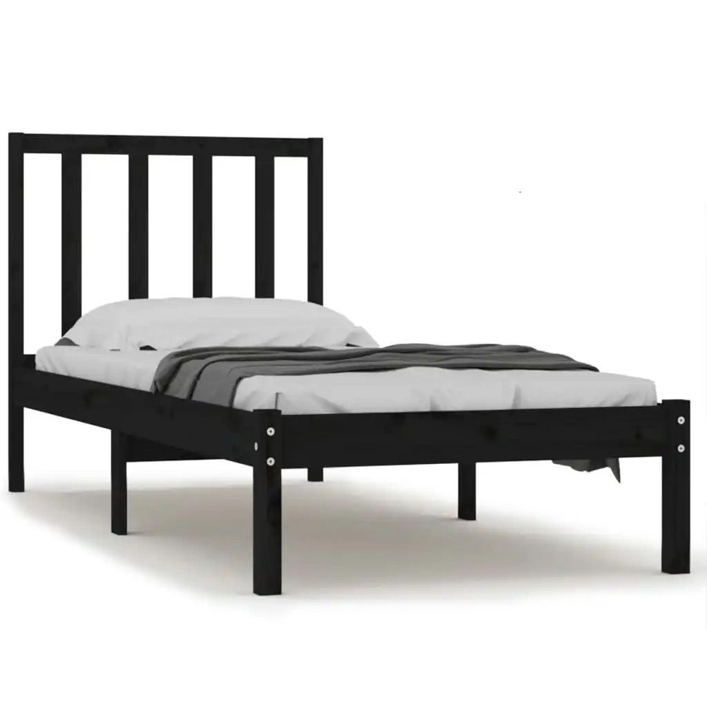 Bed Frame Black Solid Wood Pine 92x187 cm Single Size 3105040