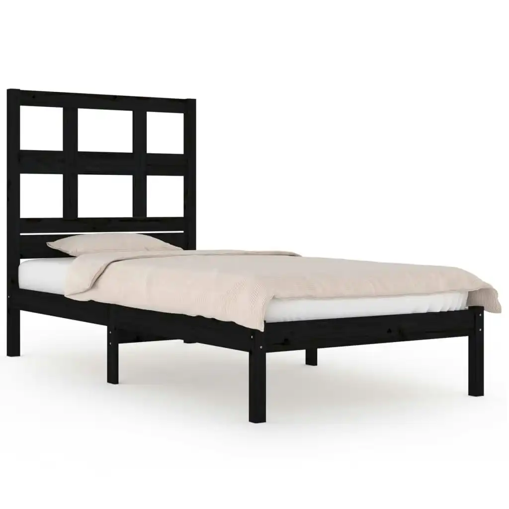 Bed Frame Black Solid Wood Pine 92x187 cm Single Size 3104447