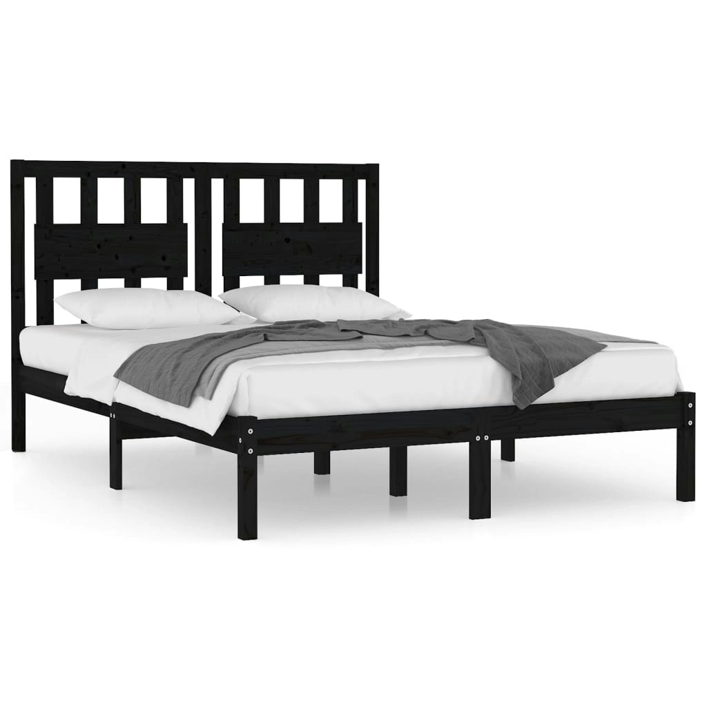 Bed Frame Black Solid Wood Pine 137x187 cm Double Size 3103912