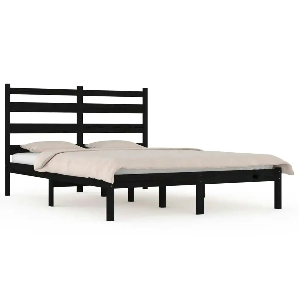 Bed Frame Black Solid Wood Pine 153x203 cm Queen Size 3103657