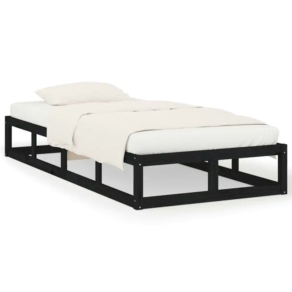 Bed Frame Black 92x187 cm Single Size Solid Wood 820830