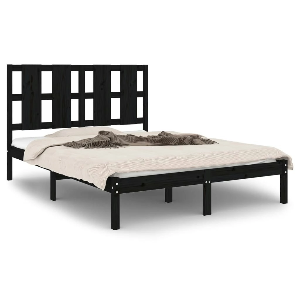 Bed Frame Black Solid Wood 137x187 cm Double Size 3105579