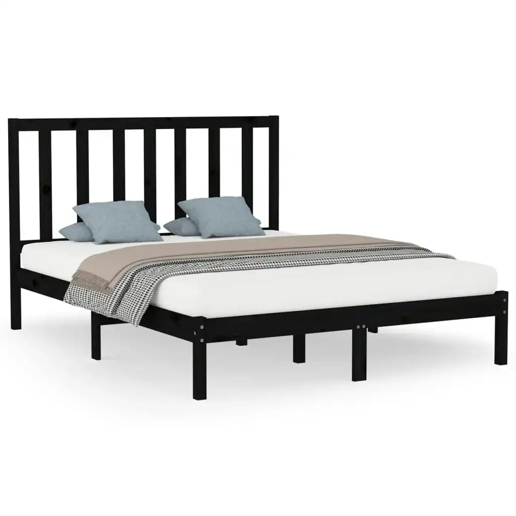 Bed Frame Black Solid Wood 153x203 cm Queen Size 3106777