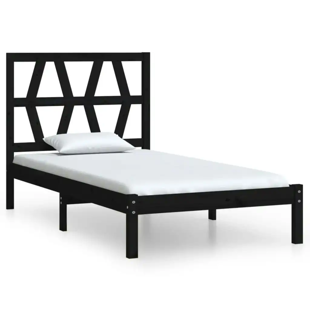 Bed Frame Black Solid Wood Pine 92x187 cm Single Size 3103967