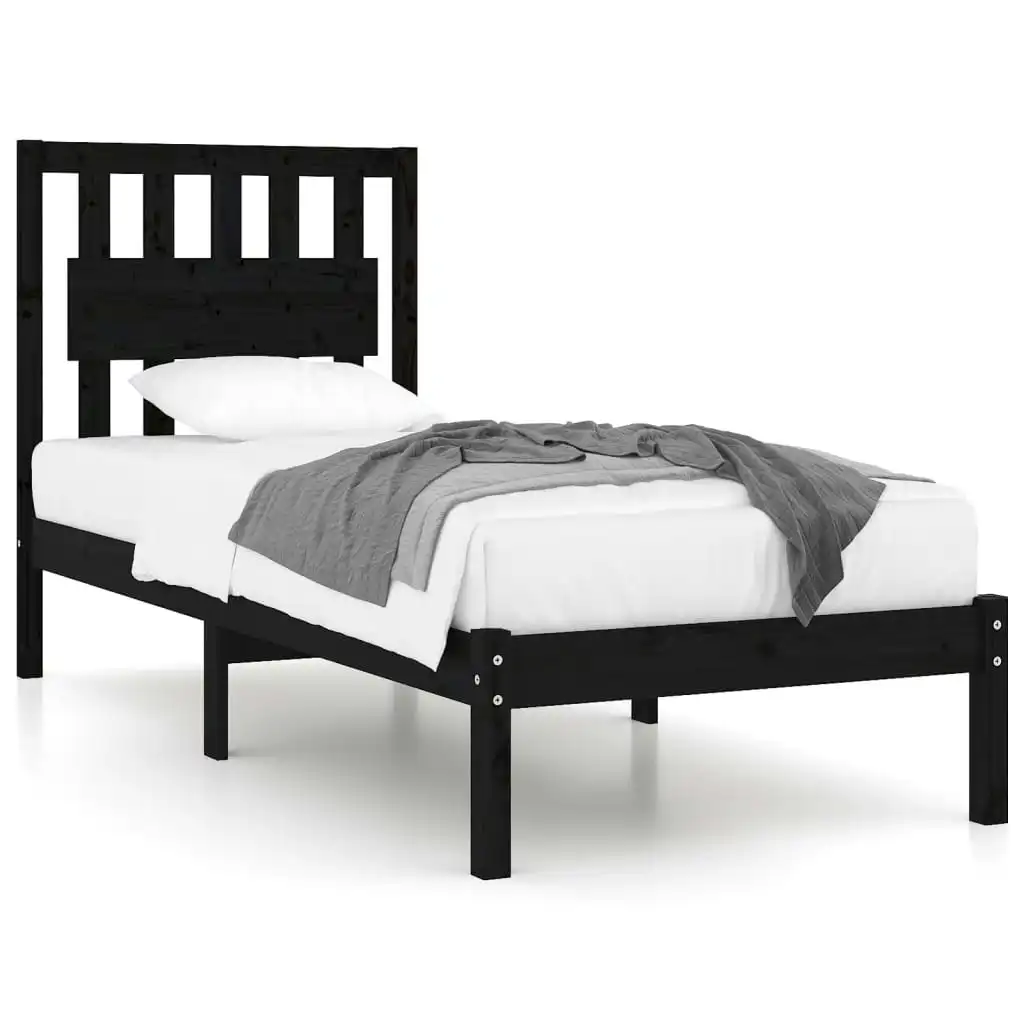 Bed Frame Black Solid Wood Pine 92x187 cm Single Size 3103902