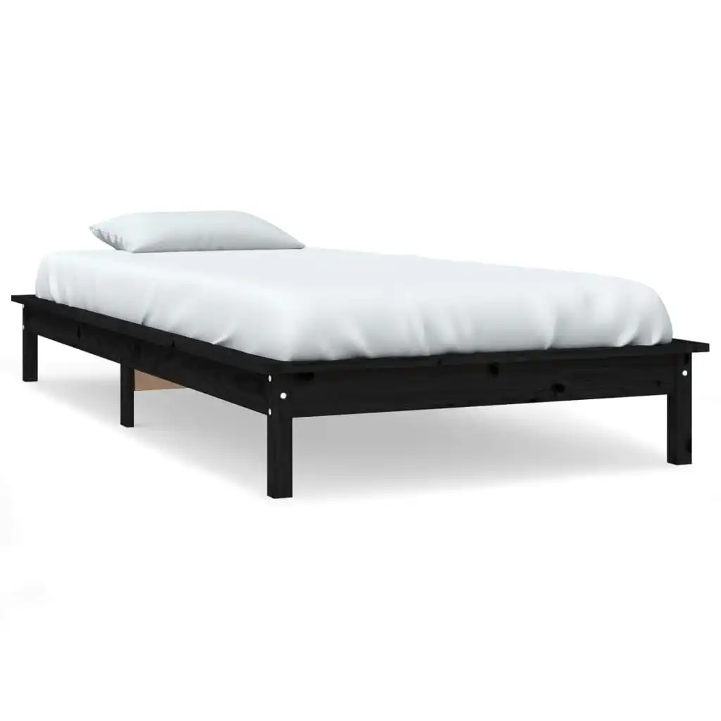 Bed Frame Black 92x187 cm Single Size Solid Wood Pine 820575