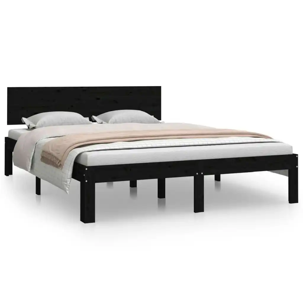 Bed Frame Black Solid Wood 137x187 cm Double Size 810474