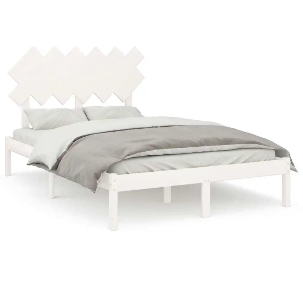 Bed Frame White 137x187 cm Double Size Solid Wood 3104844