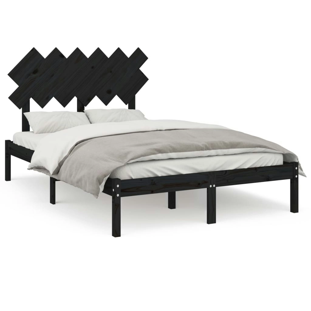 Bed Frame Black 137x187 cm Double Size Solid Wood 3104847