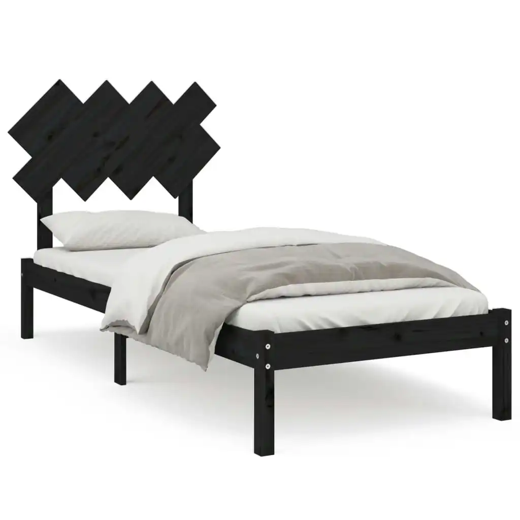 Bed Frame Black 92x187 cm Single Size Solid Wood 3104837