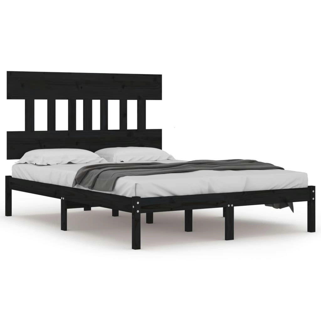 Bed Frame Black Solid Wood 137x187 cm Double Size 3104717