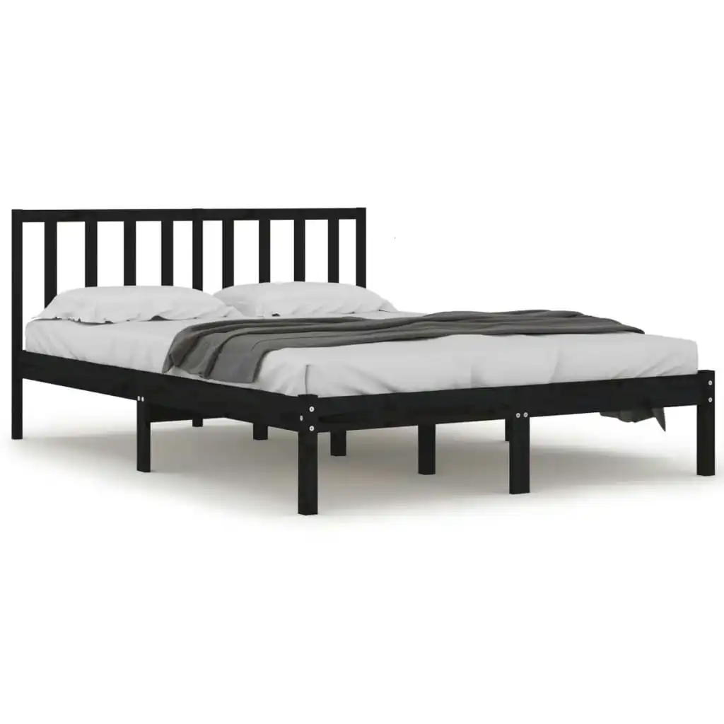 Bed Frame Black Solid Wood Pine 137x187 cm Double Size 3105050