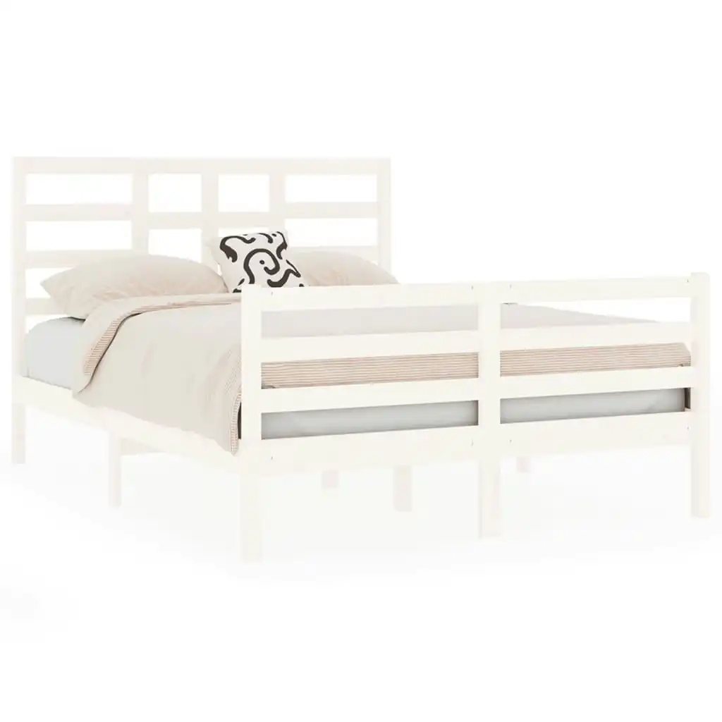 Bed Frame White Solid Wood 137x187 cm Double Size 3105836