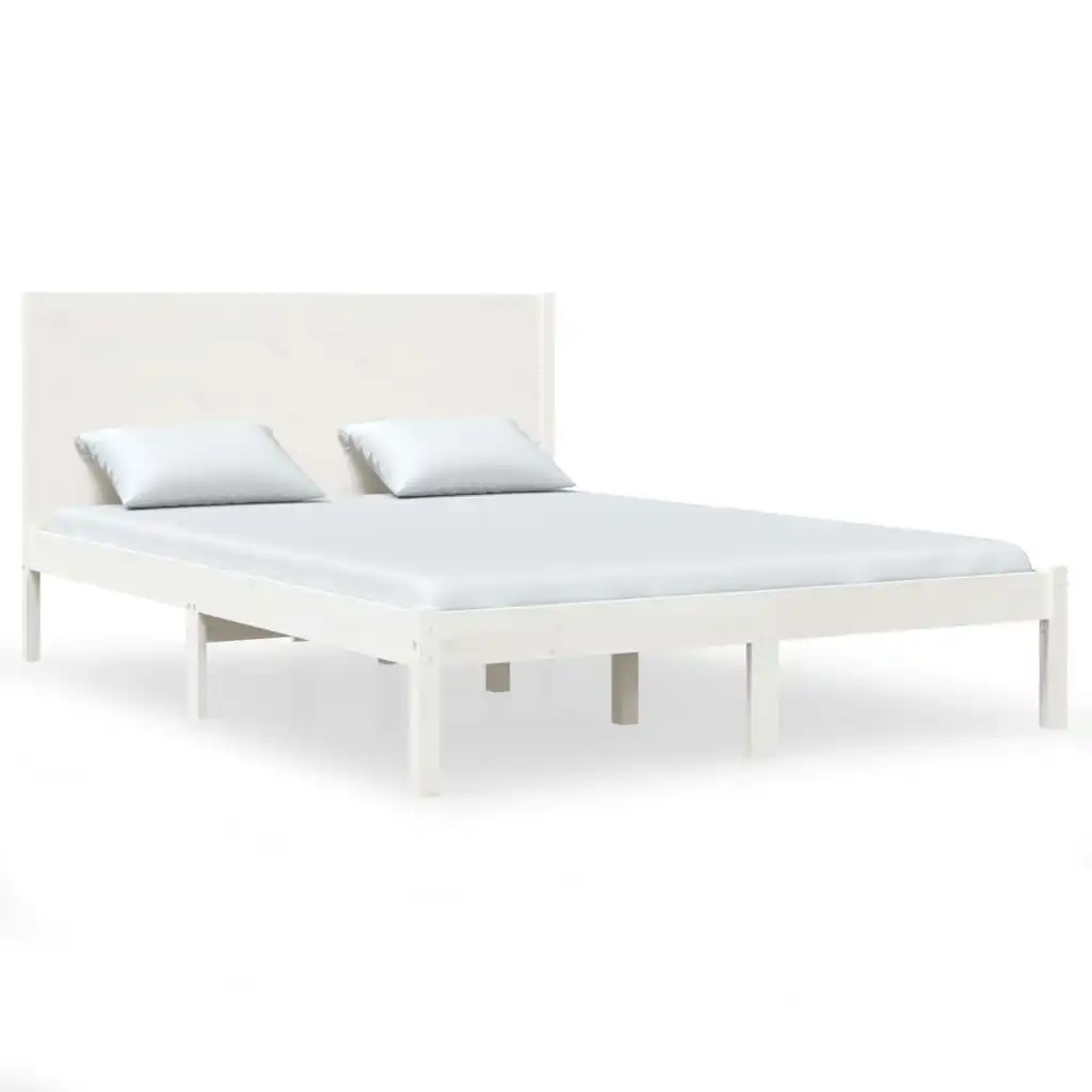 Bed Frame White Solid Wood 153x203 cm Queen Size 3104159