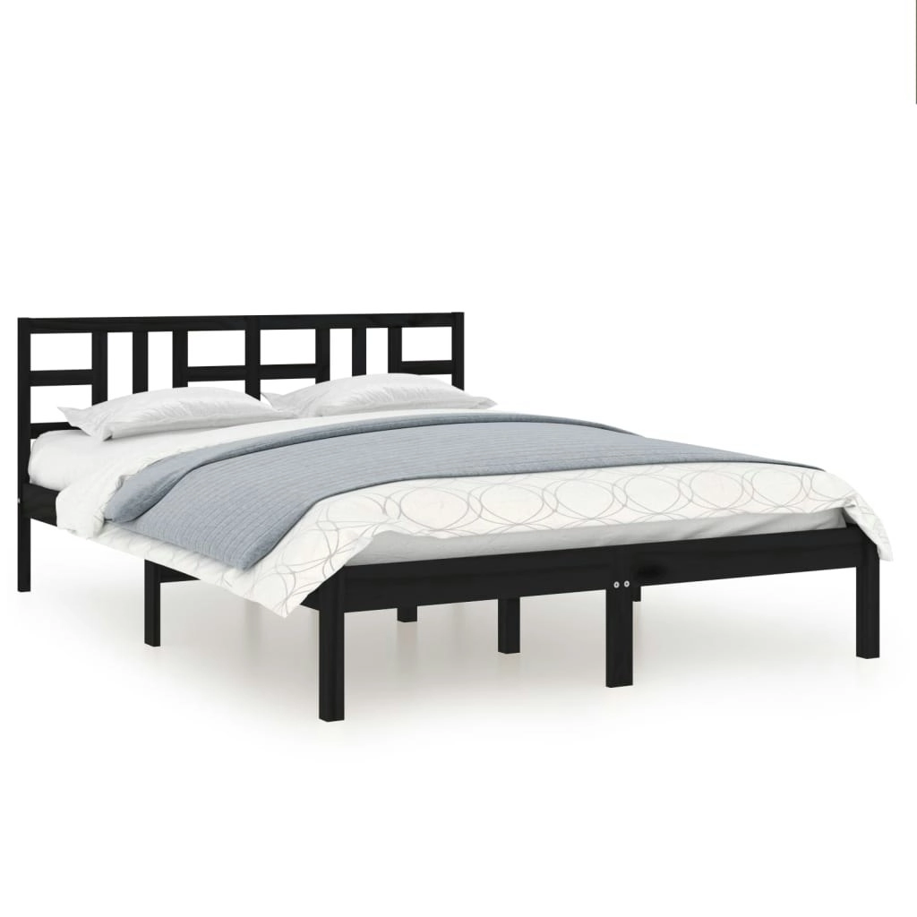 Bed Frame Black Solid Wood 137x187 cm Double Size 3105384