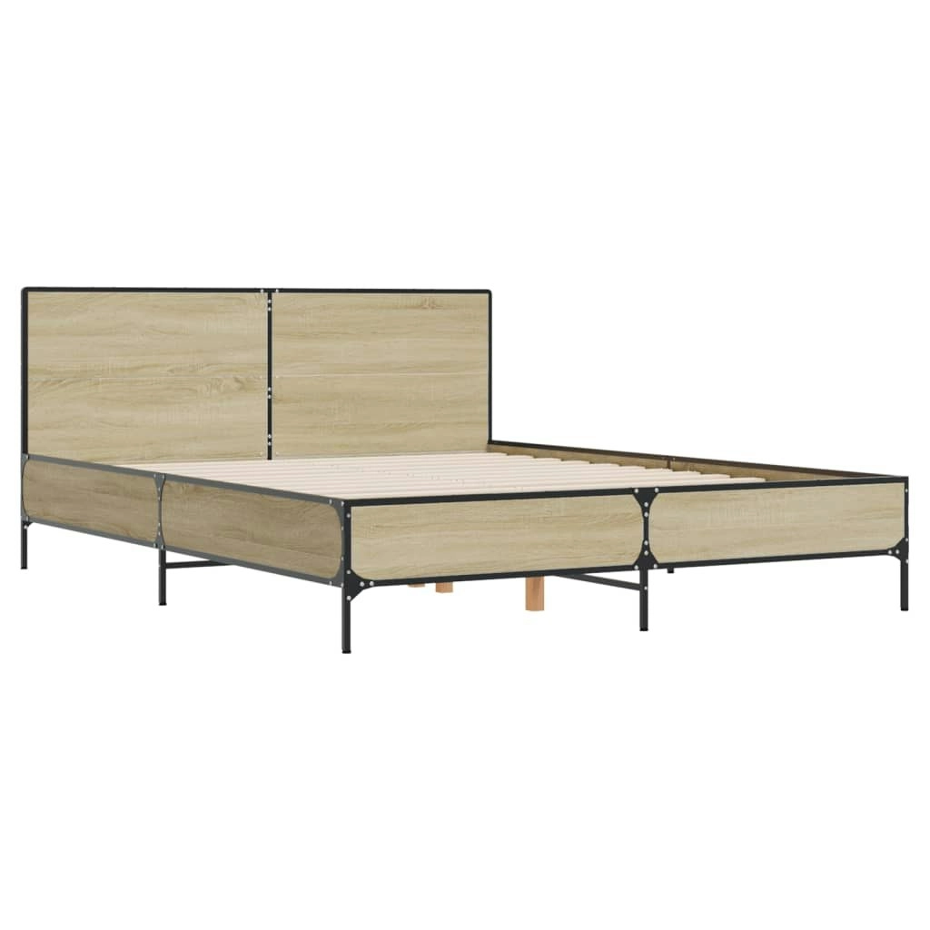 Bed Frame Sonoma Oak 150x200 cm Engineered Wood and Metal 3280003