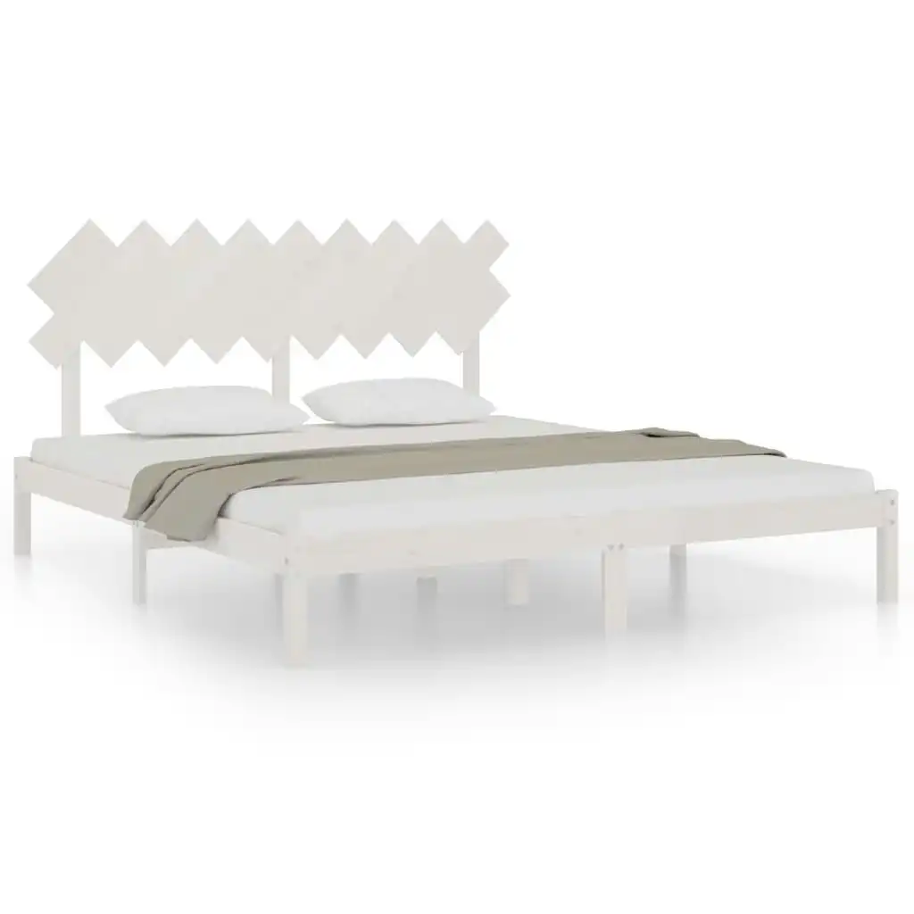 Bed Frame White 183x203 cm King Size Solid Wood 3104884