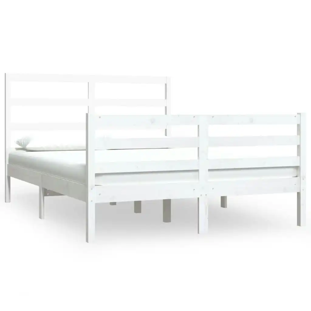 Bed Frame White Solid Wood Pine 137x187 cm Double Size 3104982