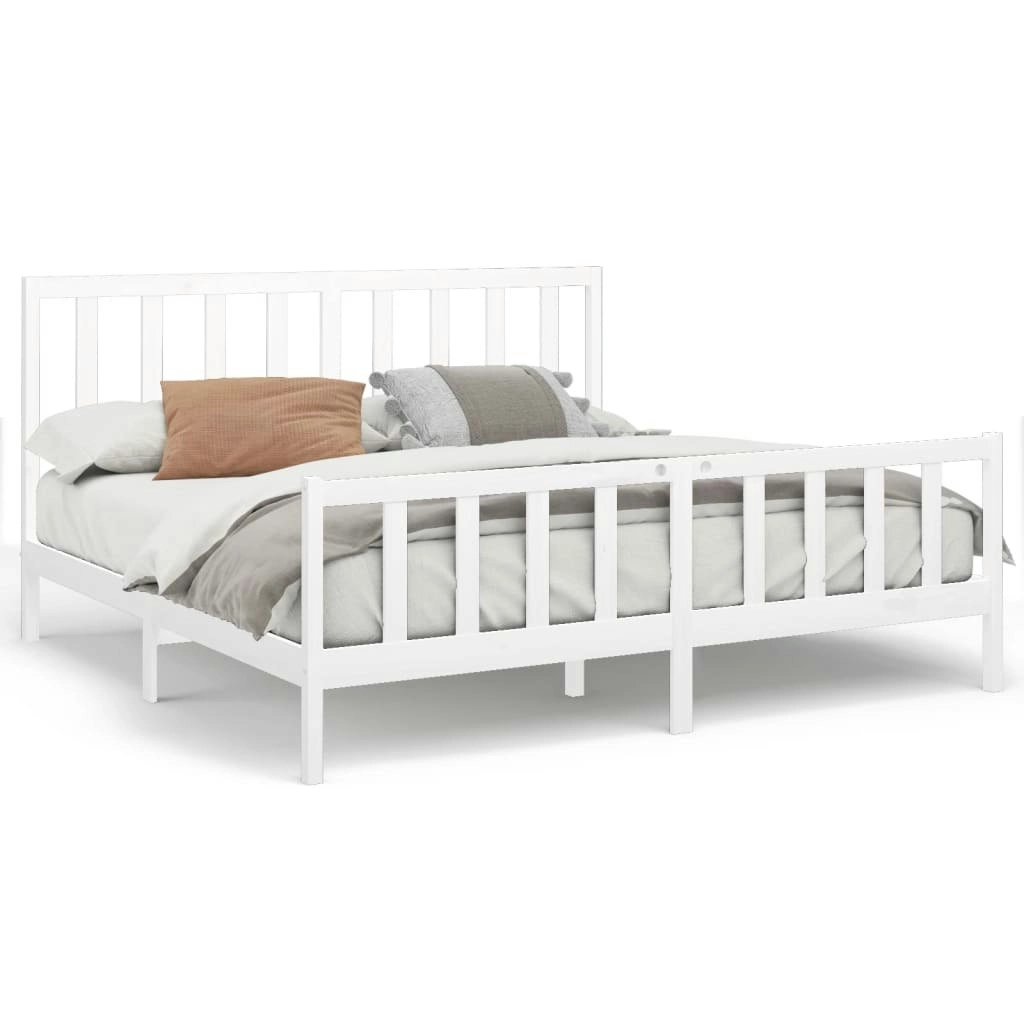 Bed Frame White Solid Wood Pine 183x203 cm King Size 3106719