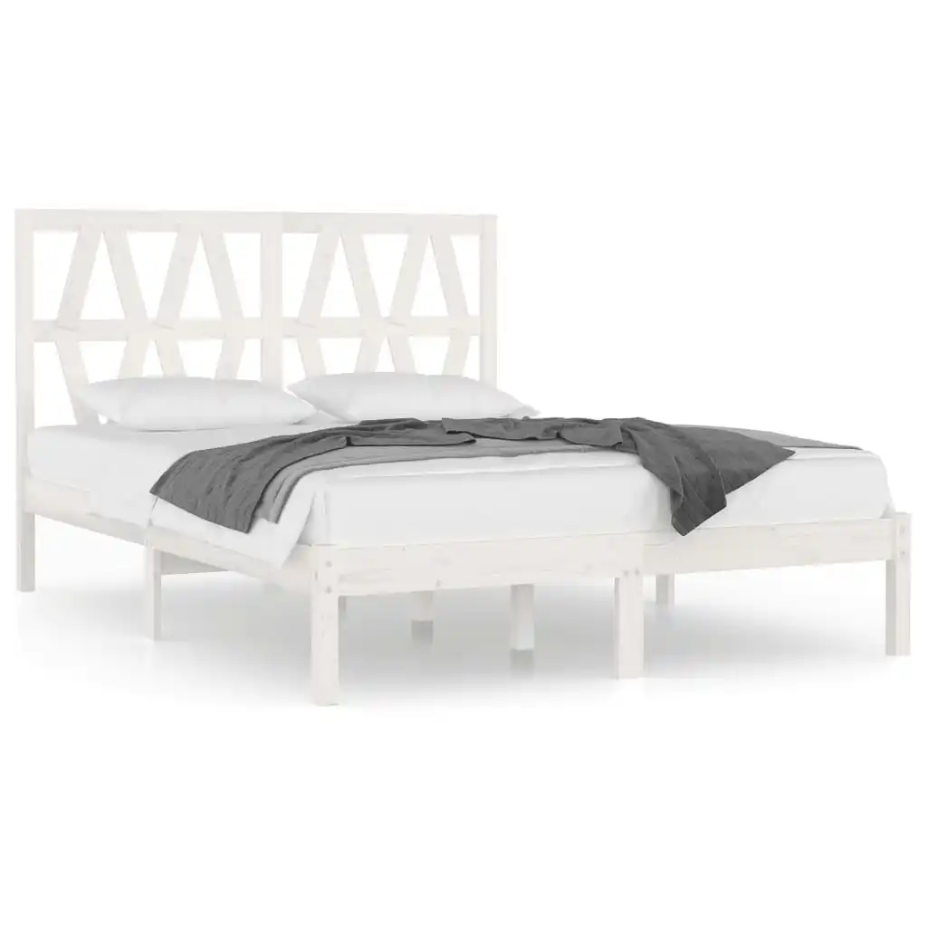 Bed Frame White Solid Wood Pine 183x203 cm King Size 3104014