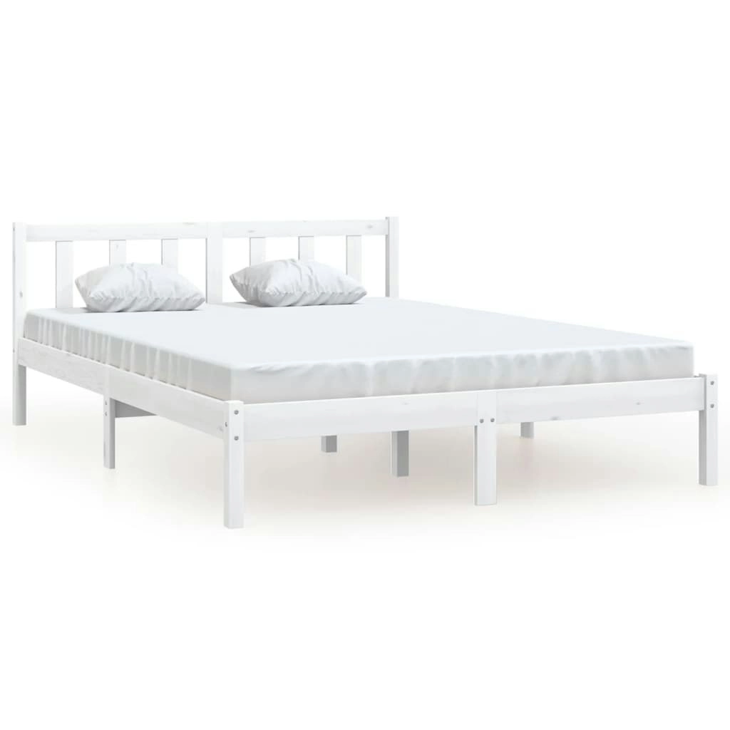 Bed Frame White Solid Wood Pine 137x187 cm Double Size 810058