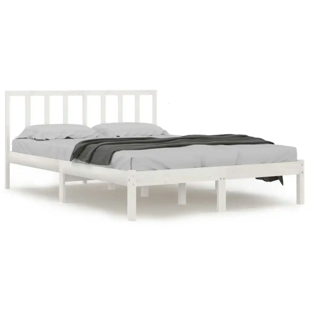 Bed Frame White Solid Wood Pine 153x203 cm Queen Size 3105077