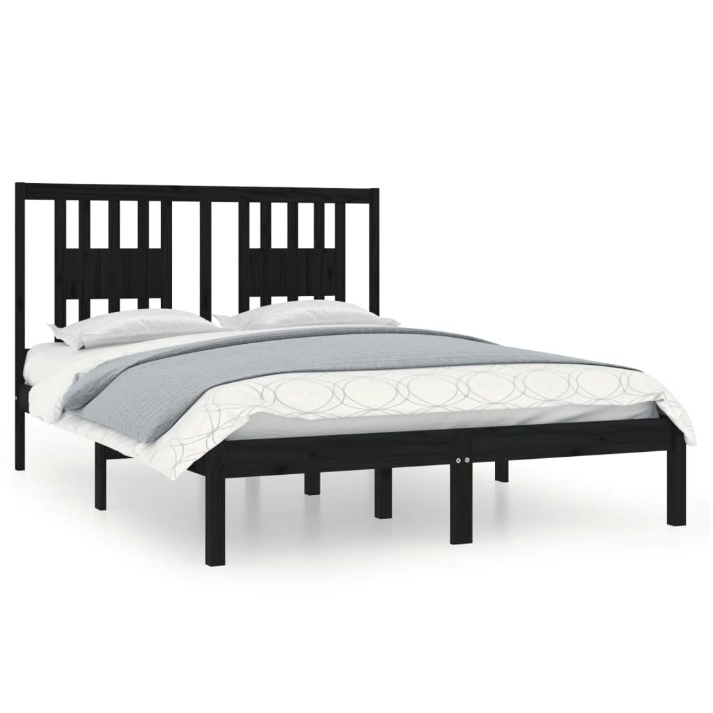 Bed Frame Black Solid Wood 137x187 cm Double Size 3104042