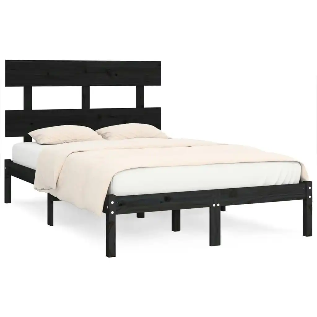 Bed Frame Black Solid Wood 137x187 cm Double Size 3104652