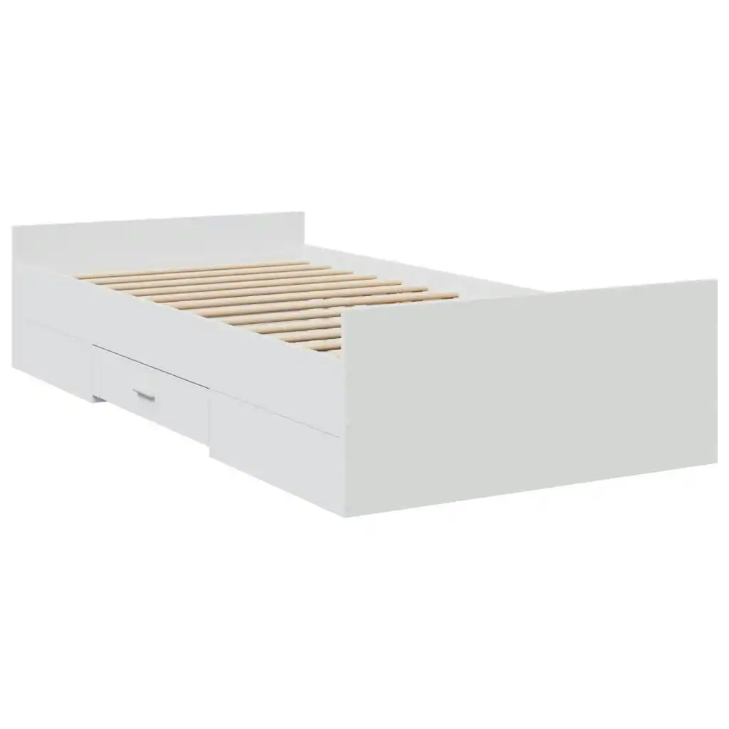 Bed Frame with Drawers White 90x190 cm Engineered Wood 3280342