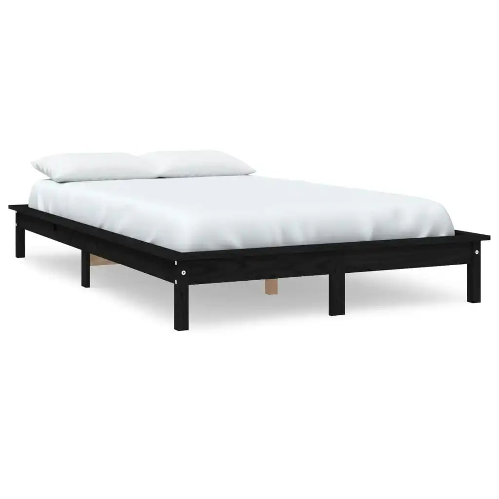 Bed Frame Black 137x187 cm Solid Wood Pine Double Size 820585