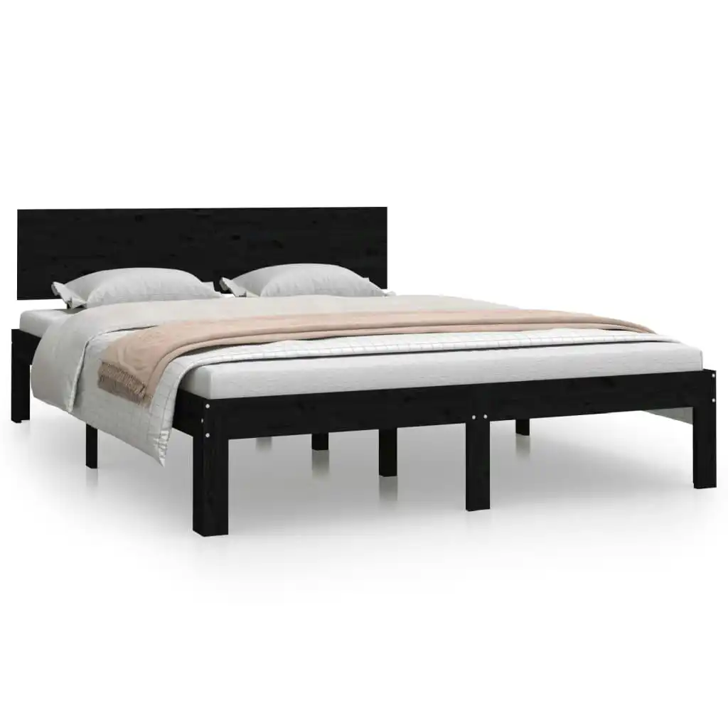 Bed Frame Black Solid Wood 153x203 cm Queen Size 810504