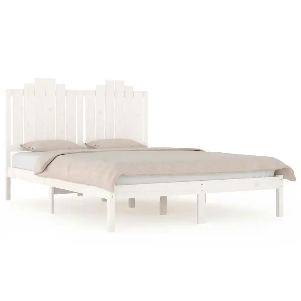 Bed Frame White Solid Wood Pine 153x203 cm Queen Size 3103784