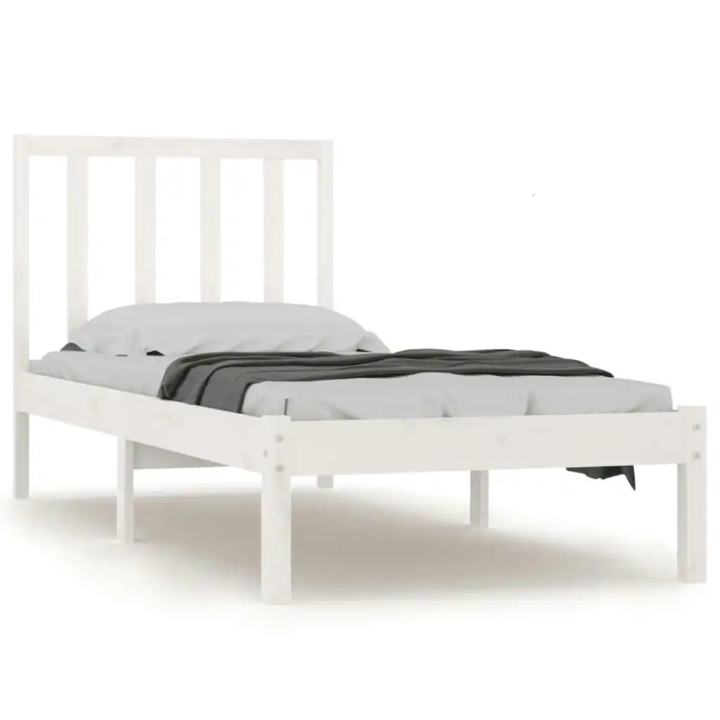 Bed Frame White Solid Wood Pine 92x187 cm Single Size 3105037