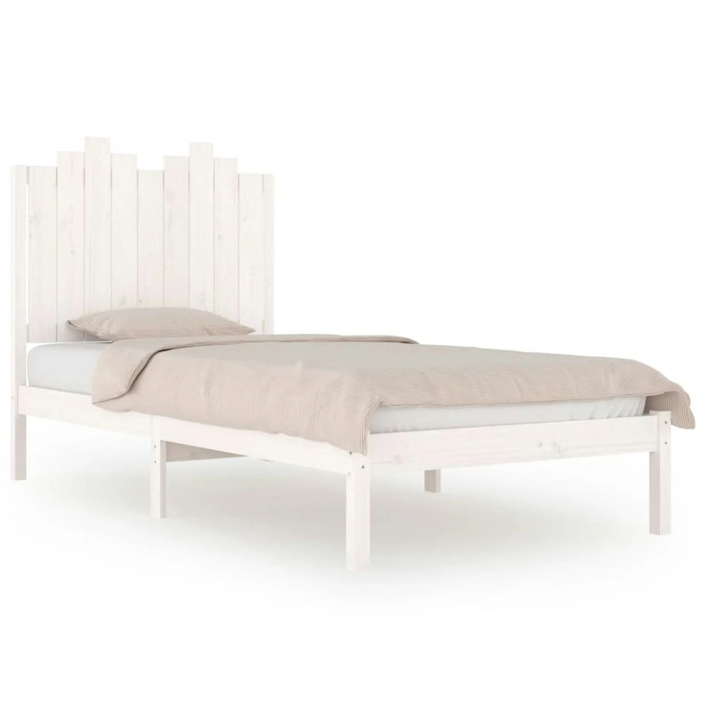 Bed Frame White Solid Wood Pine 92x187 cm Single Size 3103744