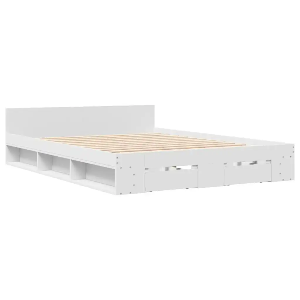 Bed Frame with Drawers White 150x200 cm Engineered Wood 3280741