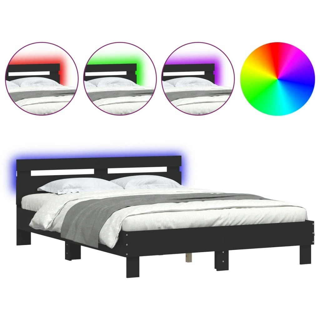 Bed Frame with Headboard and LED Black 150x200 cm 3207540