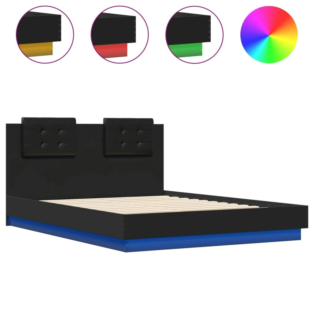 Bed Frame with Headboard and LED Lights Black 135x190 cm 3210046