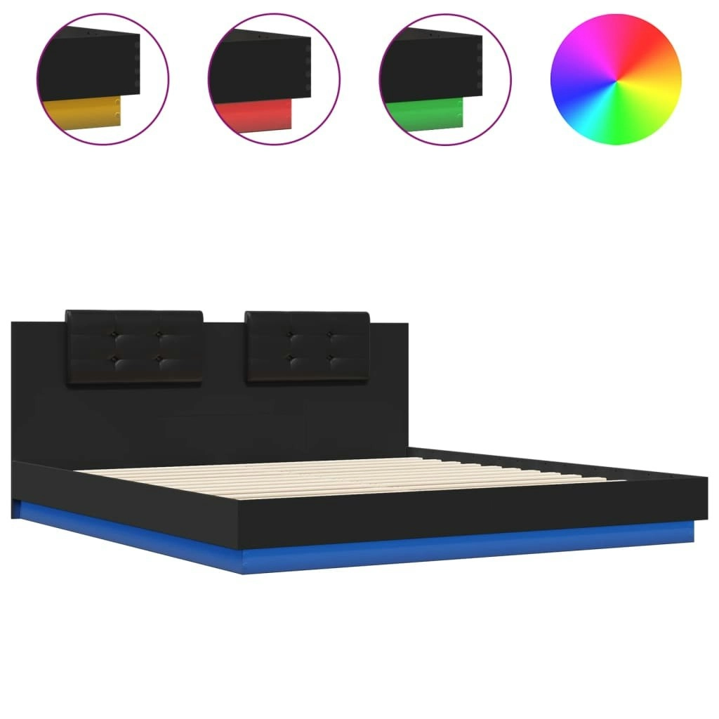 Bed Frame with LED without Mattress Black 183x203 cm King 3209990