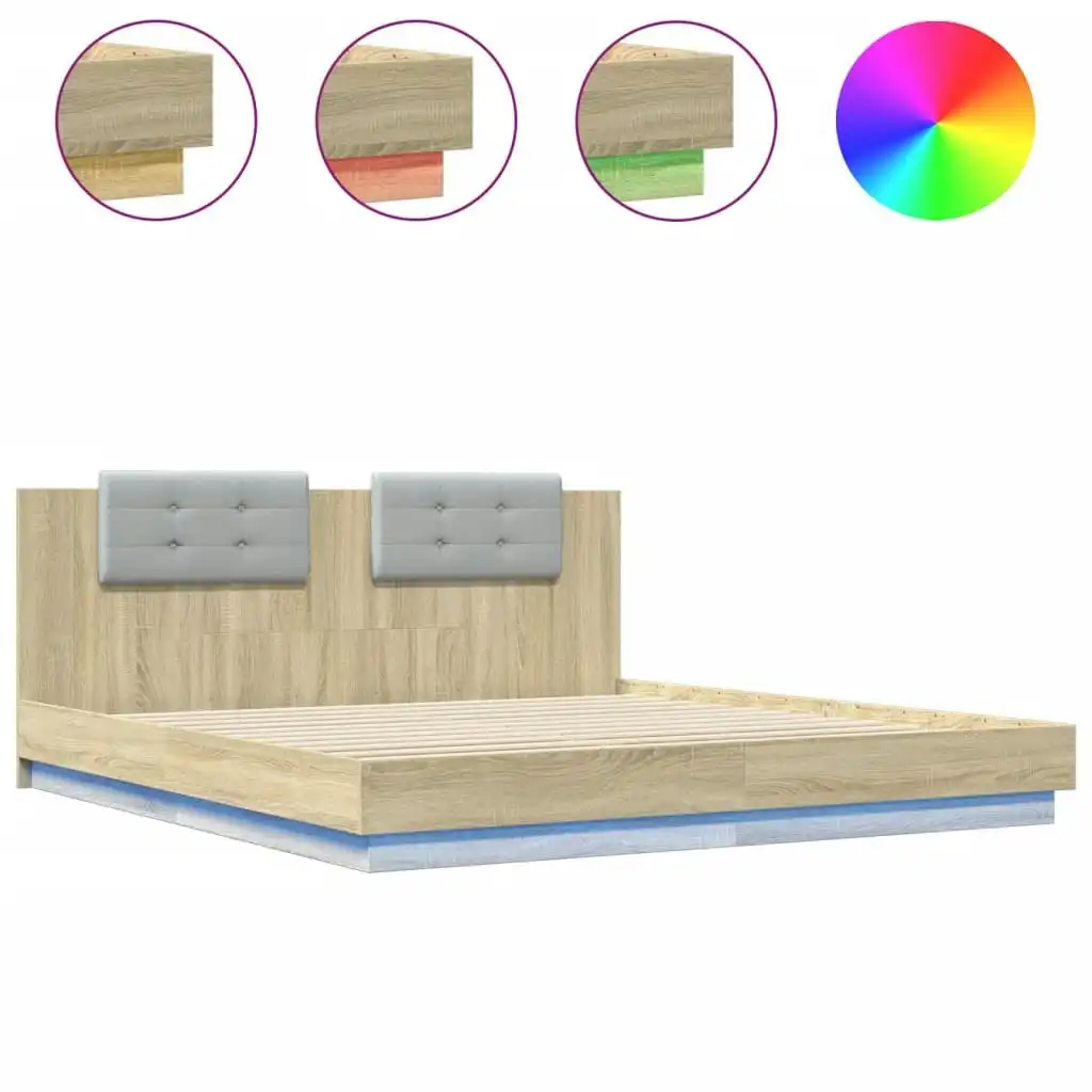 Bed Frame with Headboard and LED Lights Sonoma Oak 183x203 cm King Size 3209991