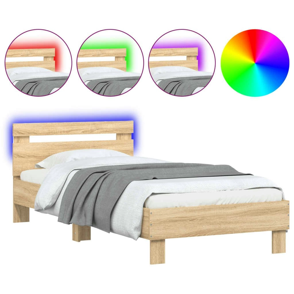 Bed Frame without Mattress with LED Lights Sonoma Oak 90x190 cm 838745