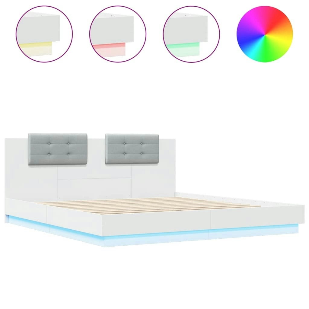 Bed Frame with LED without Mattress White 183x203 cm King 3209989