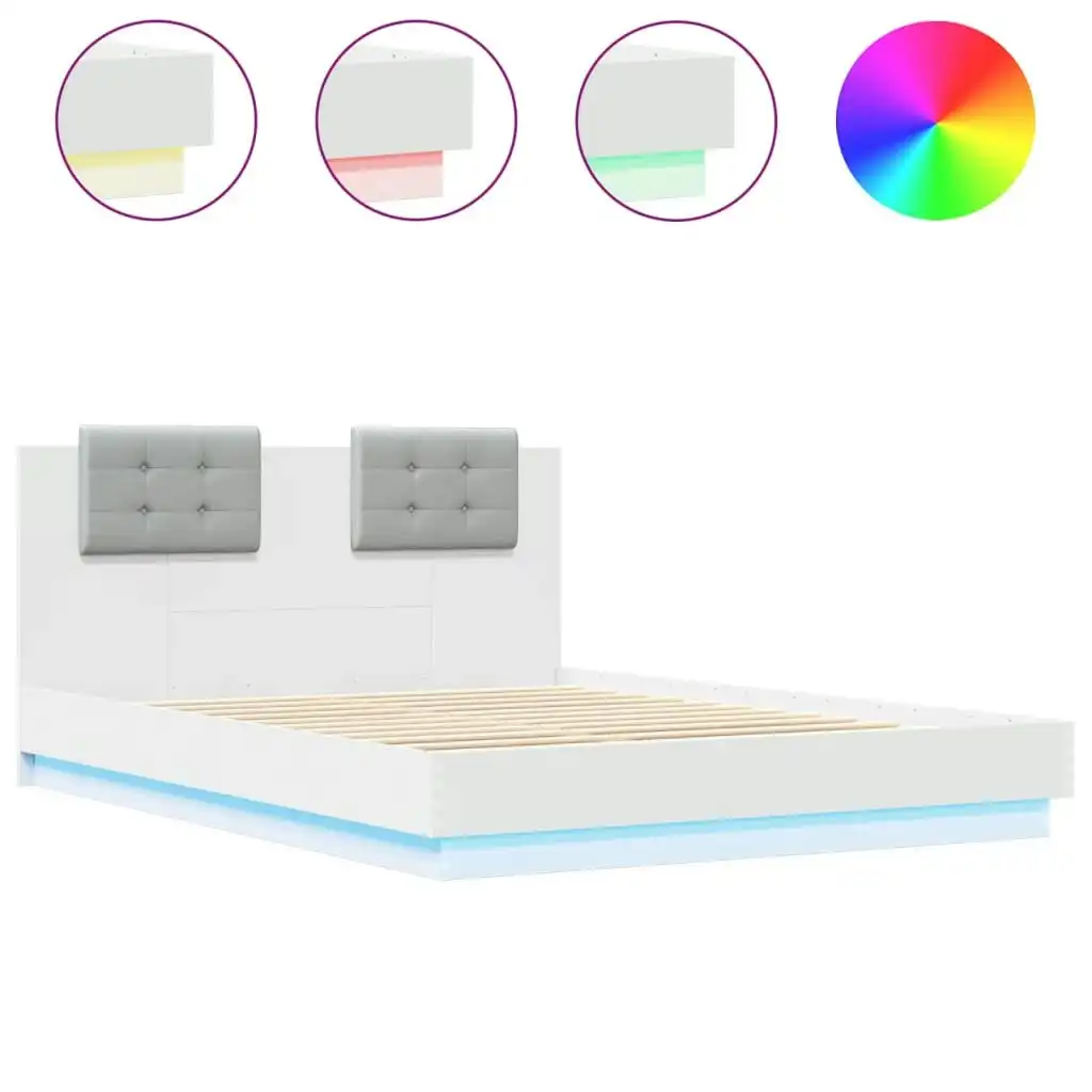 Bed Frame with Headboard and LED Lights White 150x200 cm 3210003