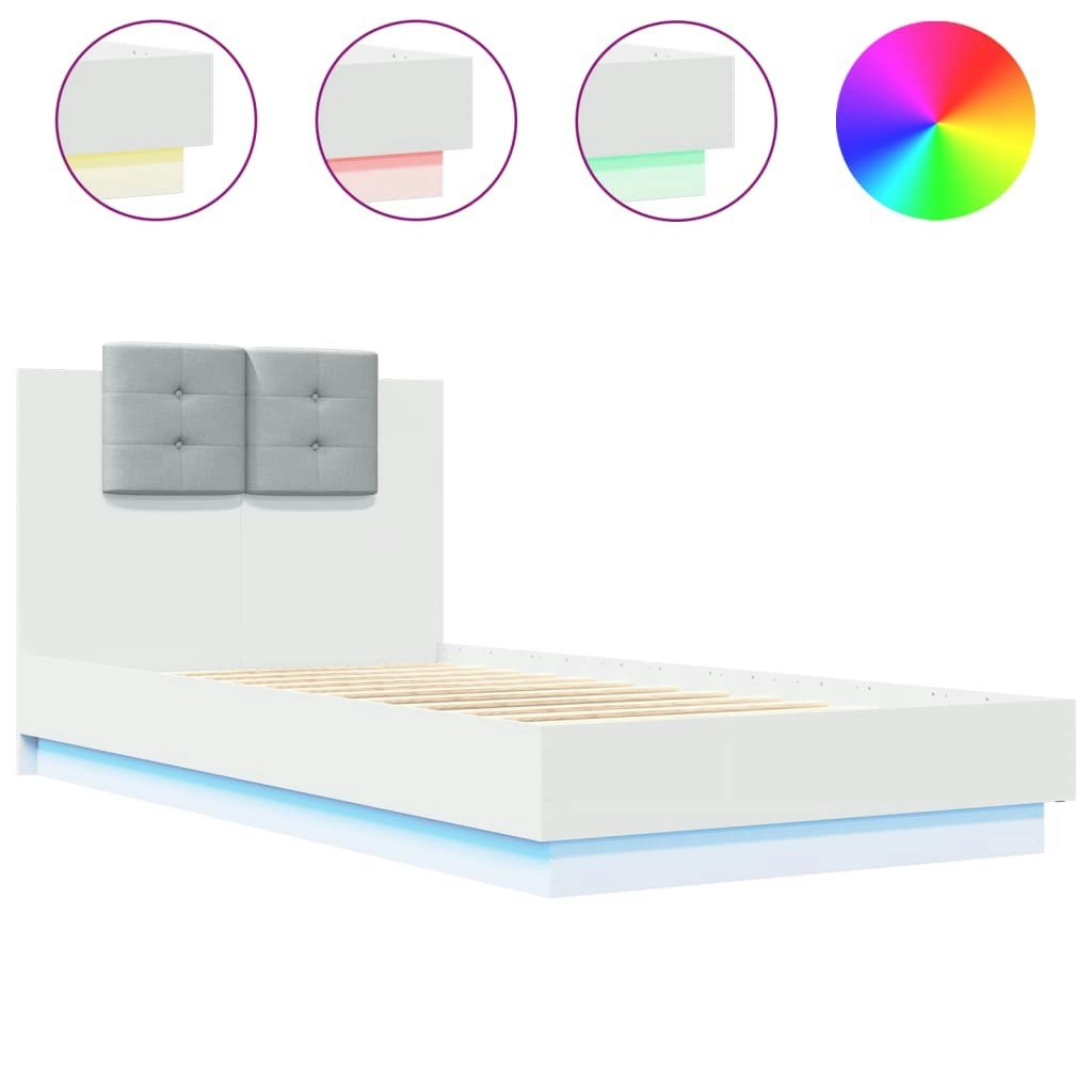 Bed Frame with Headboard and LED Lights White 90x190 cm 3210059