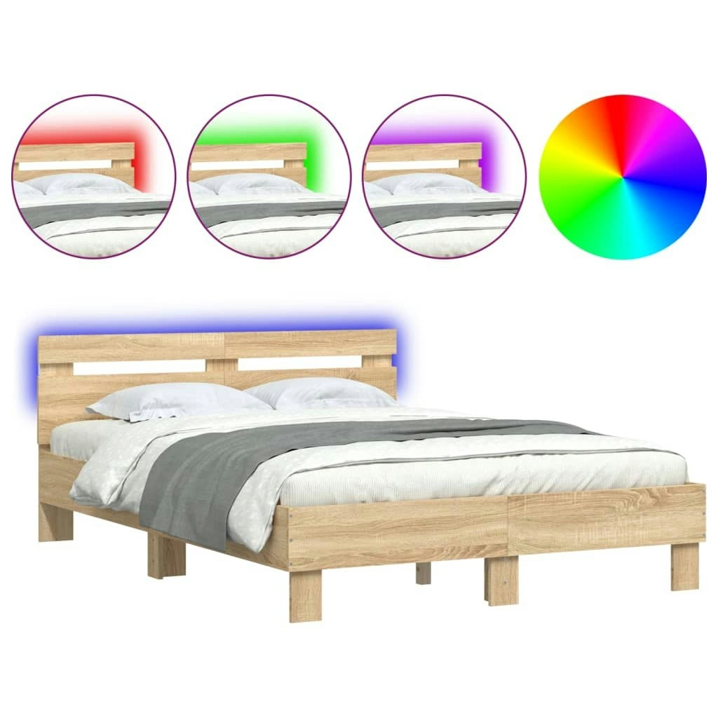 Bed Frame with LED without Mattress Sonoma Oak 135x190 cm 3207569