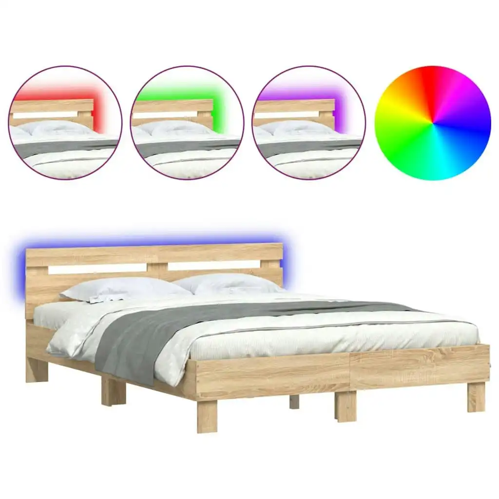 Bed Frame with Headboard and LED Sonoma Oak 150x200 cm 3207541