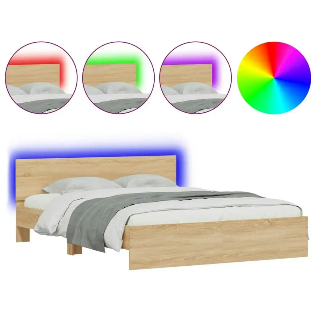 Bed Frame with Headboard and LED Sonoma Oak 150x200 cm 3207604