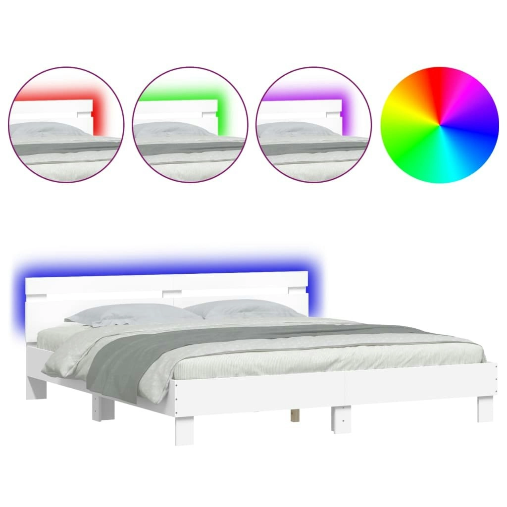 Bed Frame with LED without Mattress White 183x203 cm King 3207525