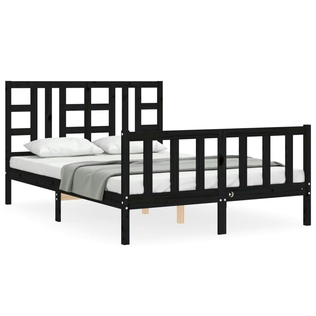 Bed Frame with Headboard Black 137x187 cm Double Solid Wood 3191950