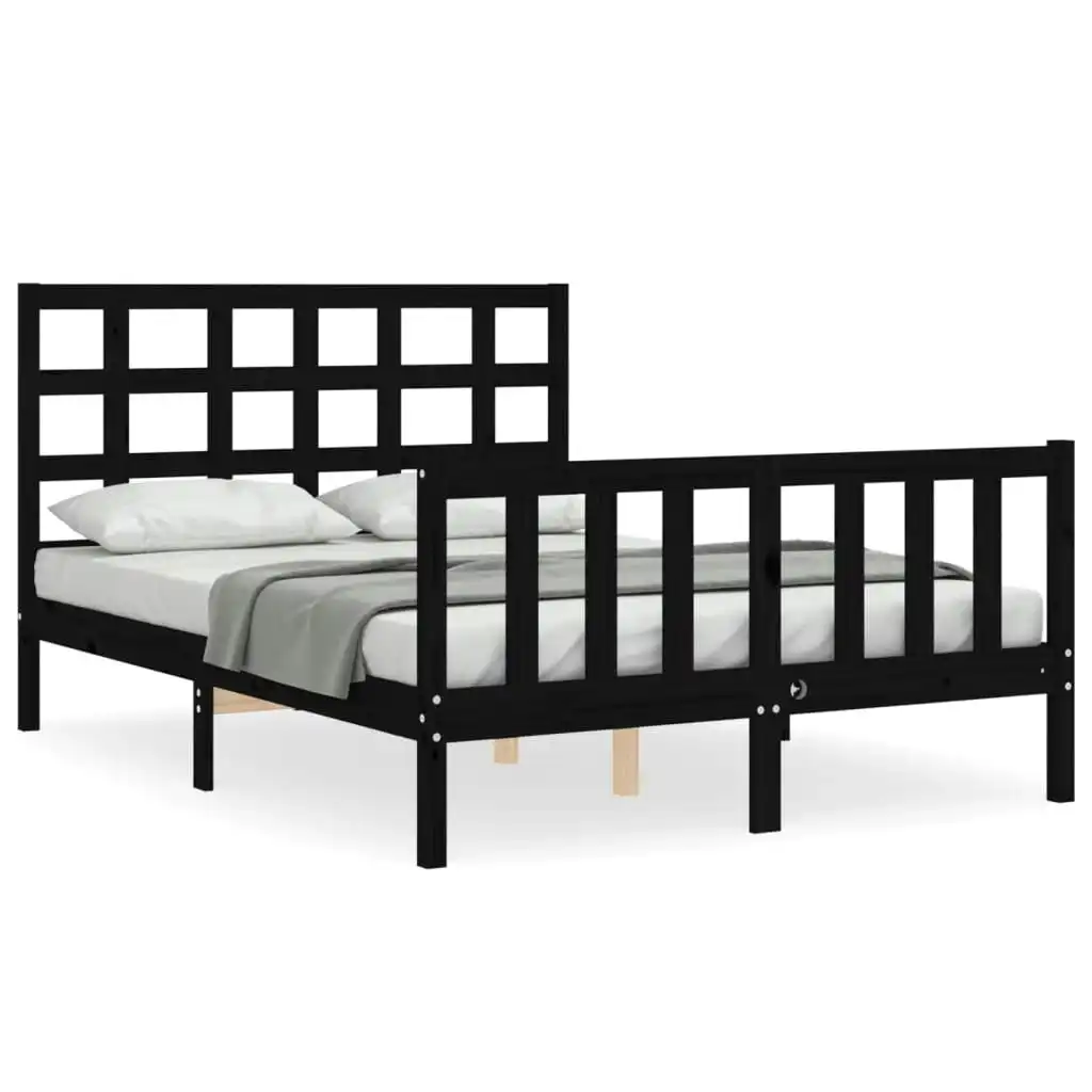 Bed Frame with Headboard Black 137x187 cm Double Solid Wood 3192080