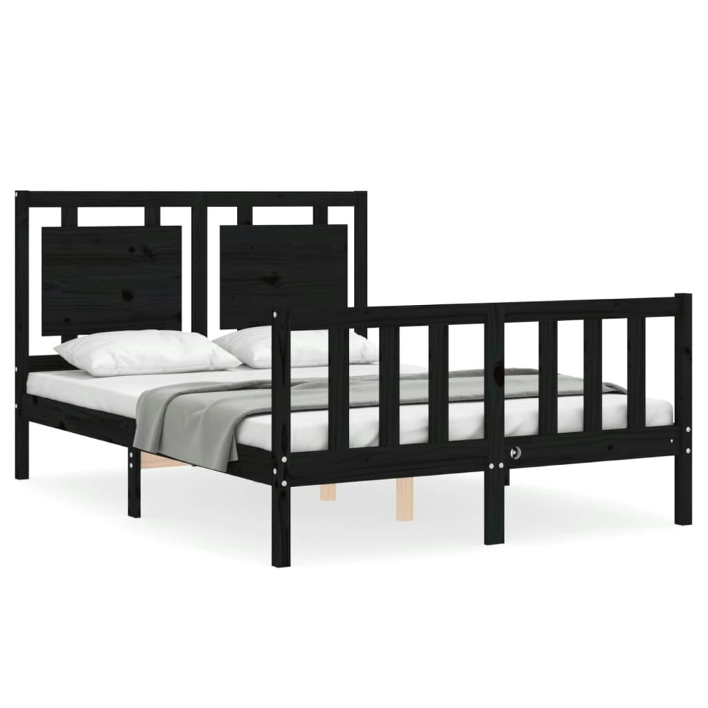 Bed Frame with Headboard Black 137x187 cm Double Solid Wood 3192145